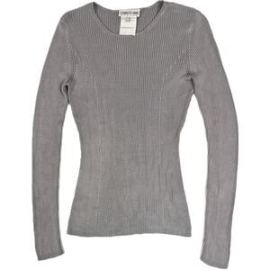 Cerruti 1881 Silk Ribbed Knit Top XS Silver Periwinkle Italy